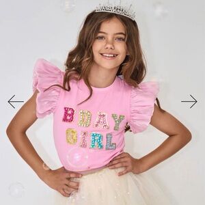 Lola + The Boys Pink BDAY GIRL Gem Ruffle Shirt - Size 6 Worn Once .
